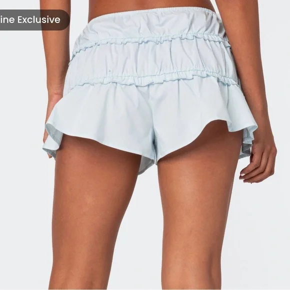 Edikted Light Blue Ruffled Shorts - Picture 3 of 6